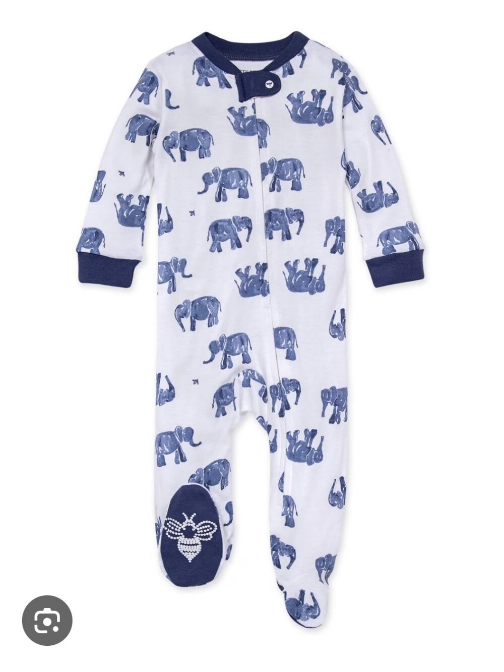 Burt's Bees Baby Navy & White Elephant Print Footed Sleeper 0-3 Months